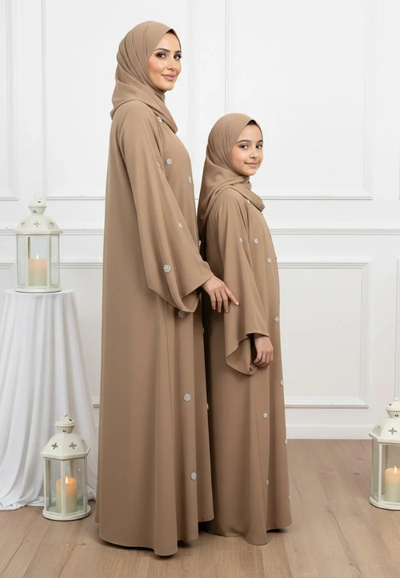 النخبة Luxurious Mother & Daughter Matching Abaya Set -620MD  (Dresses are sold individually. To create a matching mom and daughter set, please purchase two items in different sizes)